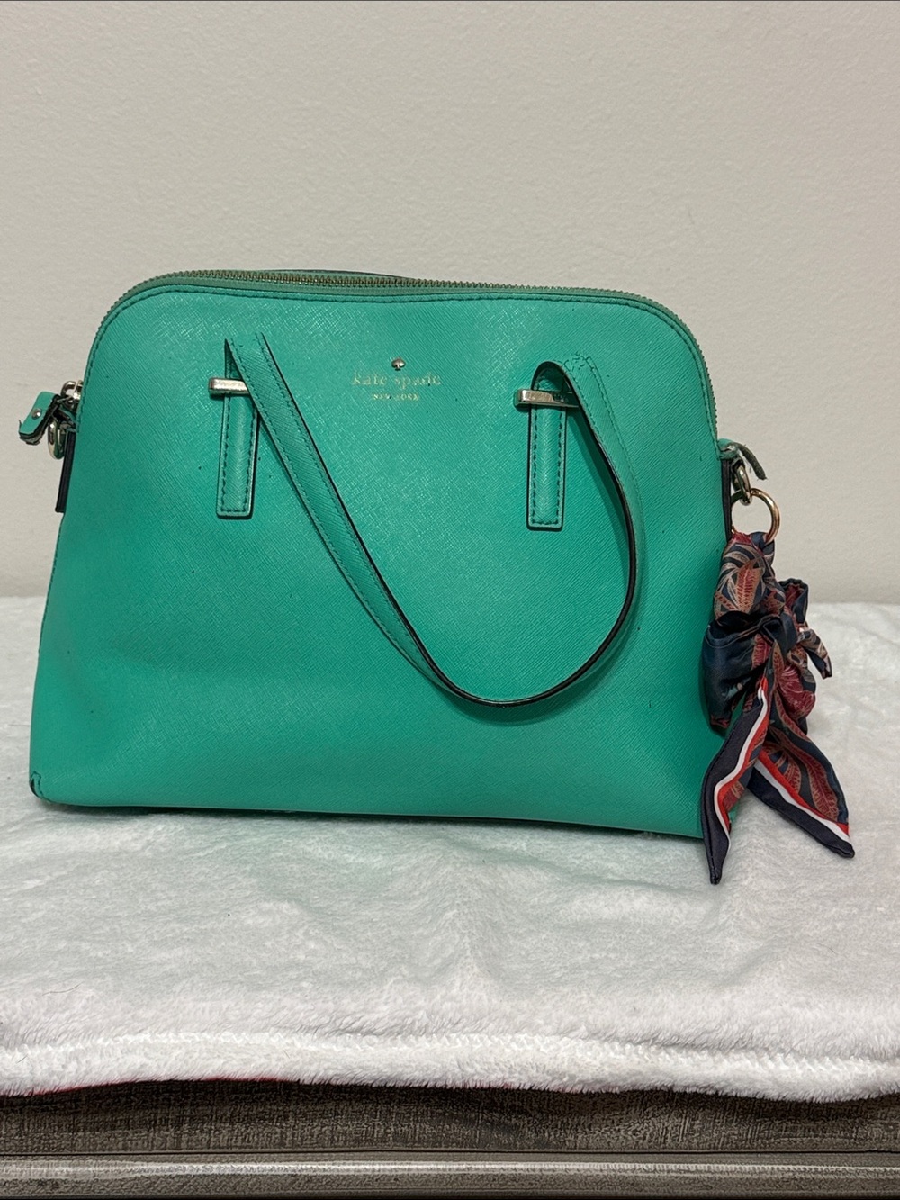 kate spade Teal Dome Satchel with Scarf Accent